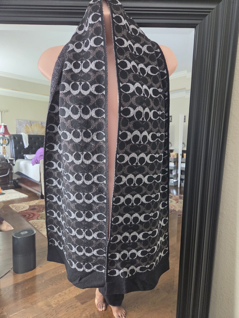 Coach Black & Silver Logo Knit Cape